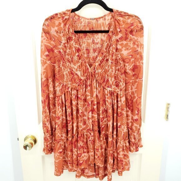 Free People Dark Romantic Tunic S Merlot Combo (Orange/Red) - Picture 2 of 16